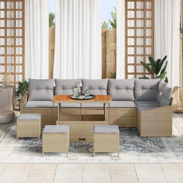 vidaXL Tuinbank Set 10 st 8-Aantal zitplaatsen Beige Poly, Verzenden, Nieuw