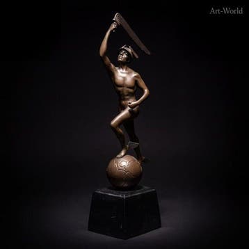 Beeld, Art Deco Sculptuur van Mercury - 37 cm - Brons,, Antiquités & Art