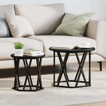 vidaXL Bijzettafel 2 pcs Zwart Eiken Engineered hout en, Verzenden, Nieuw