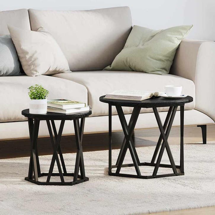 vidaXL Bijzettafel 2 st Zwart Eiken 50 x 50 x 40 cm, Huis en Inrichting, Tafels | Salontafels, Nieuw, Verzenden