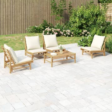 vidaXL 5-delige Loungeset met kussens bamboe crèmewit, Verzenden, Loungeset