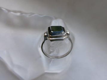 Argent, Onyx - Bague - Style Art déco