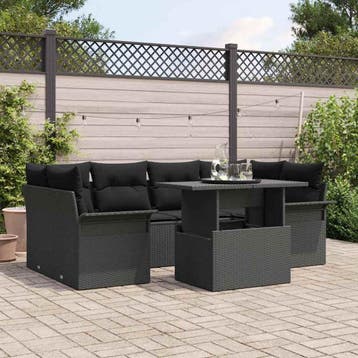 vidaXL Tuinbank Set 7 st Zwart [Synthetisch]: Poly Riet, Verzenden