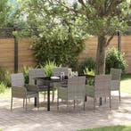 vidaXL Tuin Eettafel Set met kussen 7 pcs Grijs poly rattan, Verzenden, Nieuw