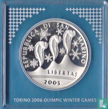 San Marino 5 euro 2005 (PROOF) 2006 Winter Olympics in T..., Postzegels en Munten, Munten | Europa | Euromunten, Verzenden, San Marino