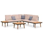 vidaXL 4-delige Loungeset met kussens massief acaciahout, Tuin en Terras, Verzenden, Nieuw, Loungeset