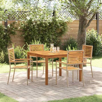 vidaXL Tuin Eettafel Set 5 st Beige Massief Acacia Hout, Verzenden, Nieuw
