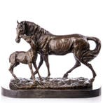 sculptuur, Paard met veulen - 30 cm - Marmer, Brons