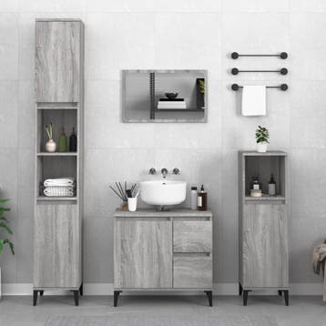 vidaXL 3-delige Badkamermeubelset bewerkt hout grijs sonoma, Verzenden, Nieuw