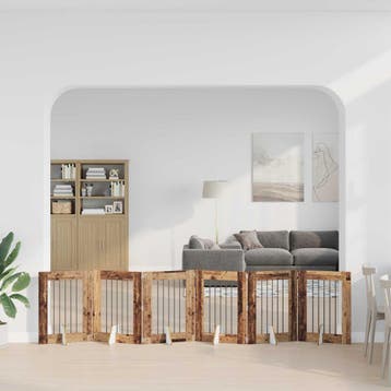 vidaXL Opvouwbaar hondenhekje met standaards 6 st Oud hout, Verzenden