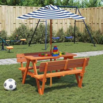 vidaXL Picknicktafel voor 4 kinderen met parasol massief, Verzenden, Nieuw