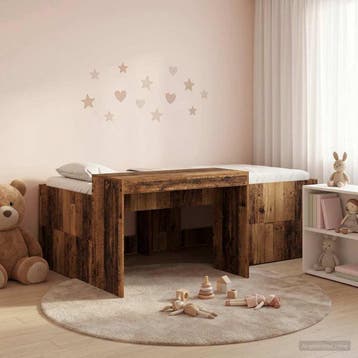 vidaXL Kinderhoogslaper met bureau Oud hout 80 x 200 cm, Verzenden