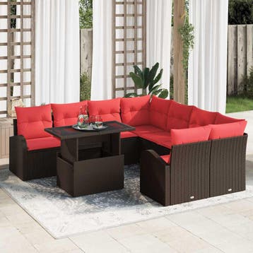 vidaXL Tuinbank Set 9 st Bruin Poly Riet, Verzenden, Nieuw