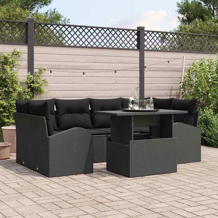 vidaXL Tuinbank Set 7 st Zwart Poly Riet, Tuin en Terras, Tuinsets en Loungesets, Nieuw, Verzenden