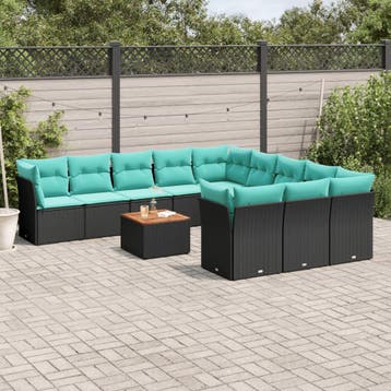 vidaXL 12-delige Loungeset met kussens poly rattan zwart, Verzenden, Nieuw, Loungeset
