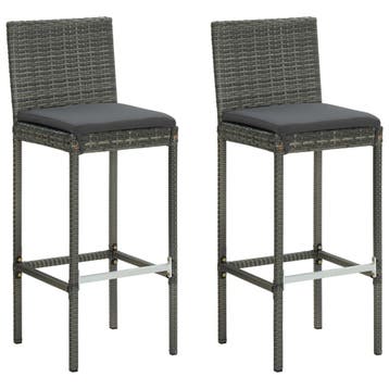 vidaXL Tuinbarkrukken met kussens 2 st poly rattan grijs, Verzenden, Nieuw