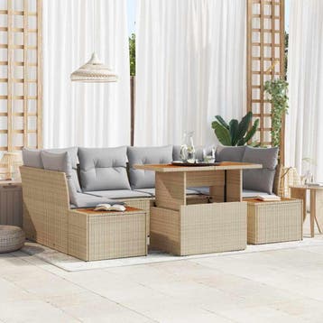 vidaXL Tuinbank Set 7 st Beige Poly rattan, Verzenden, Nieuw
