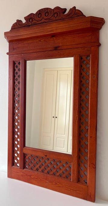 Wandspiegel - Kristal, Hout - Groot Spaans rustiek hout