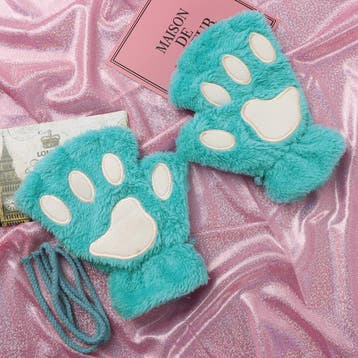 KIMU® Dierenpoot Vingerloze Handschoenen Blauw Pluche Vinger, Ophalen of Verzenden, Nieuw