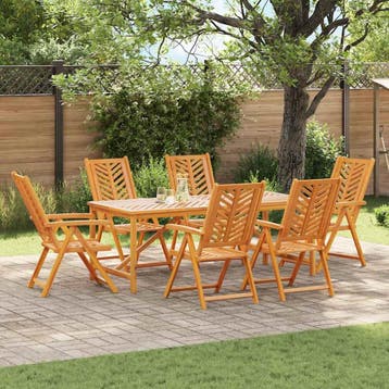 vidaXL Tuin Eettafel Set 7 st Bruin Massief Acacia Hout, Tuin en Terras, Tuintafels, Verzenden, Nieuw