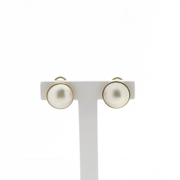 Gouden parel oorclips (Oorbellen), Handtassen en Accessoires, Oorbellen, Goud, Gebruikt, Met edelsteen, Goud, Ophalen of Verzenden