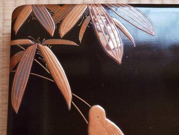 Doos - Japanse maki-e Suzuribako schrijfbak met vogels en