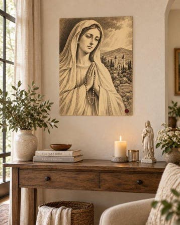 Madonna di Medjugorje – Koningin van de Vrede – Druk op leer, Antiek en Kunst