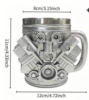 Mok - V8 motorblok koffiemok - roestvrij staal, grappige
