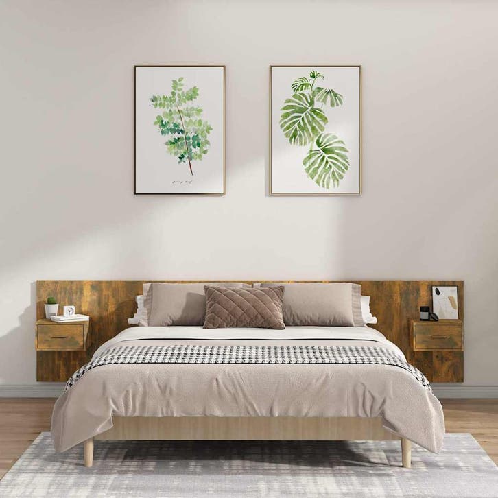 vidaXL Hoofdbord met kastjes bewerkt hout gerookt, Maison & Meubles, Chambre à coucher | Lits, Envoi