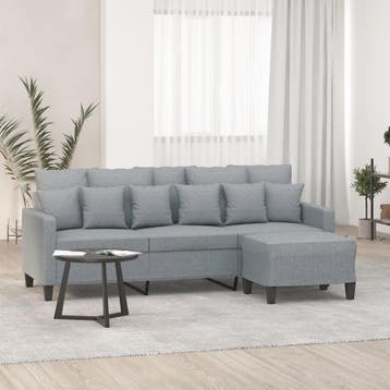 vidaXL Driezitsbank met voetenbank 180 cm stof lichtgrijs, Verzenden, Nieuw
