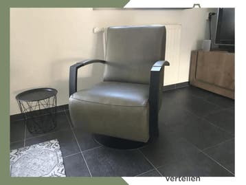 Leren draaifauteuil met stalen frame en schotelvoet - groen, Huis en Inrichting, Ophalen of Verzenden, Nieuw