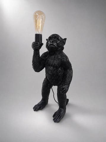 Beeld, black monkey with lamp - 52 cm - polyresin, Antiek en Kunst