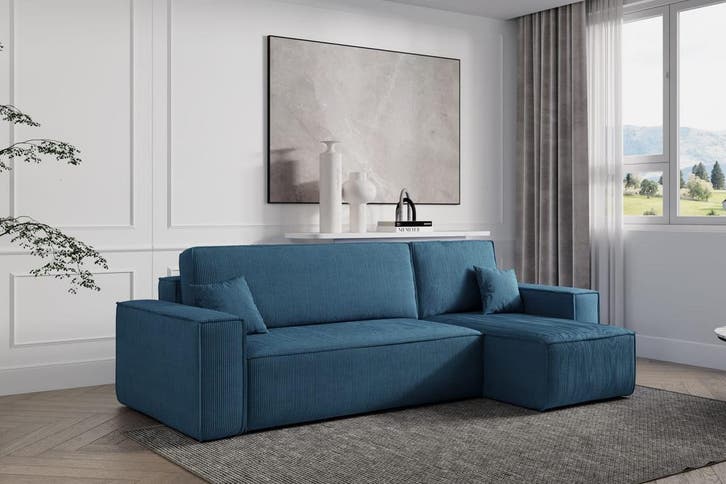 Slaapbank Ribstof Karlo Blauw | Universeel | €449,-, Maison & Meubles, Chambre à coucher | Canapés-lits, Envoi