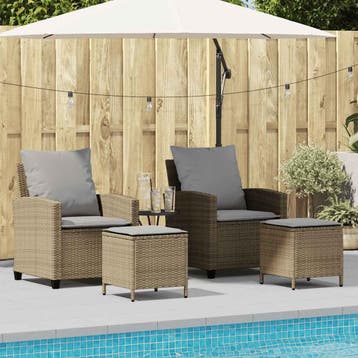 vidaXL 4-delige tuinbankset met kussens beige polyrotan, Verzenden