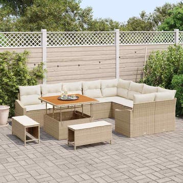 vidaXL Tuinbank Set 12 st 7-Aantal zitplaatsen Beige Poly, Verzenden