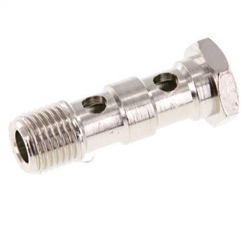 Boulon Banjo 2 voies en laiton nickelé avec filetage mâle, Verzenden