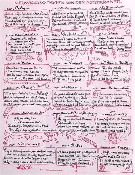 Nieuwjaarswensen van De Notenkraker op spotprent (Lithos), Antiek en Kunst, Kunst | Litho's en Zeefdrukken, Verzenden