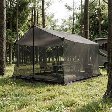 vidaXL Campingzeil met netwanden 340 x 260 x 220 cm Bruin, Caravans en Kamperen, Verzenden, Nieuw