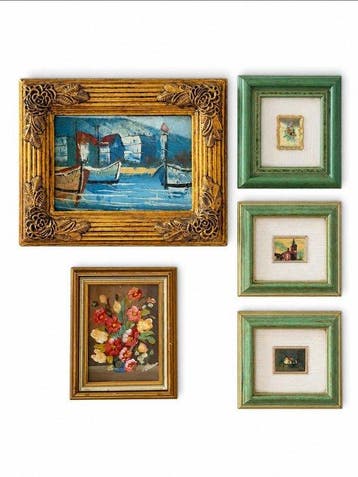 Lijst (5) - Hout, bladgoud, Glas - Decoratieve lijsten
