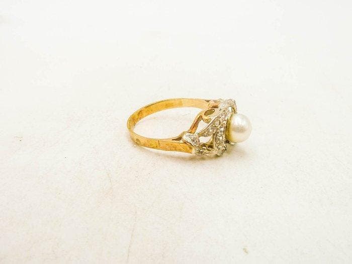 Ring - 18 karaat Geel goud Parel, Handtassen en Accessoires, Ringen