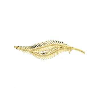 Vintage gouden veer broche, Handtassen en Accessoires, Broches, Ophalen of Verzenden, Gebruikt, Goud, Goud
