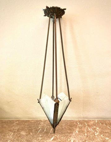 Plafonnier - Bronze patiné - Lampe en bronze faite à la main, Antiquités & Art