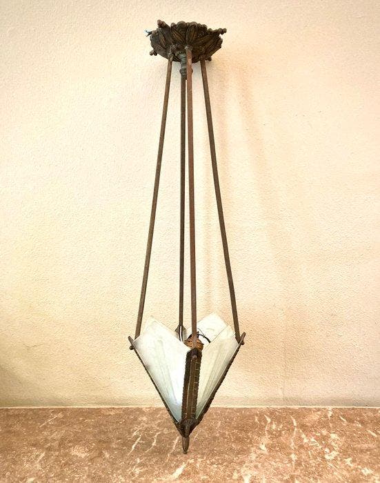 Plafonnier - Bronze patiné - Lampe en bronze faite à la main, Antiek en Kunst, Kunst | Designobjecten