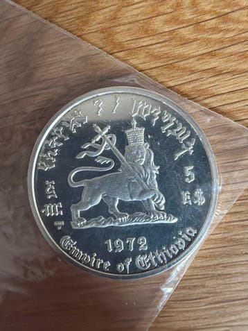 Éthiopie. 5 Dollars 1972 Haile Selassie I. 25g (.999) Silber