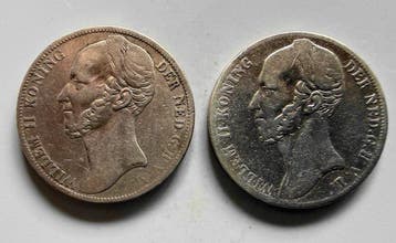 Nederland. Willem II. 1 gulden 1845a zonder streepje en 1, Timbres & Monnaies, Monnaies | Pays-Bas