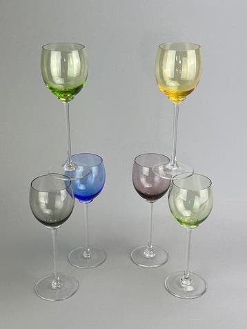 Drinkset (6) - geblazen glas - veelkleurig, Antiek en Kunst