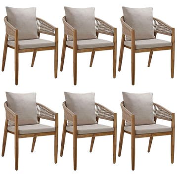 tectake Tuinstoel Manacor, ropedesign - zandkleur, Set van 6, Tuin en Terras, Verzenden, Nieuw