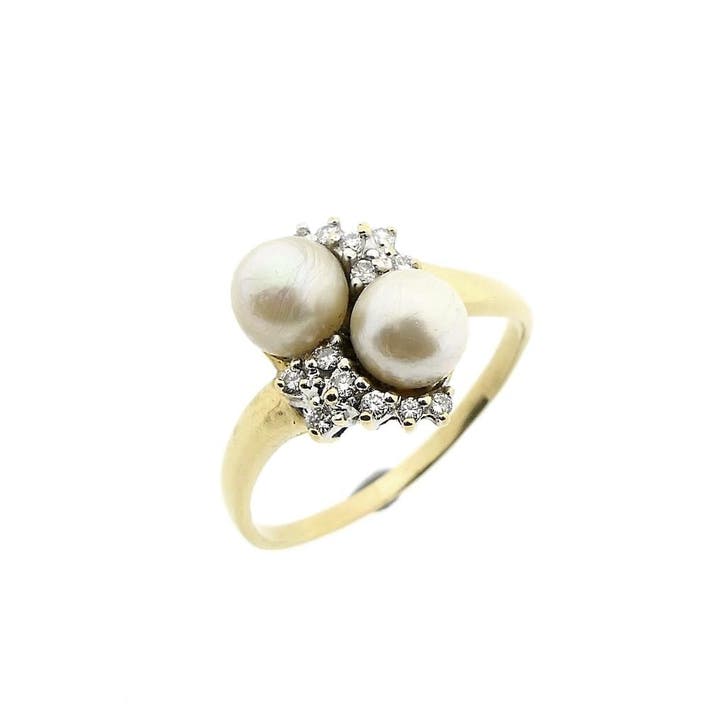Gouden ring met parel en diamant 0,28 ct., Bijoux, Sacs & Beauté, Bagues, Enlèvement ou Envoi