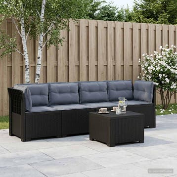 vidaXL 4-Zits Tuin Sofa met Kussens Rieten Look PP Antraciet, Verzenden, Nieuw