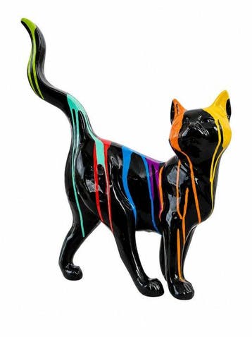Beeld, modern image black cat with long tail - 49 cm -, Antiek en Kunst